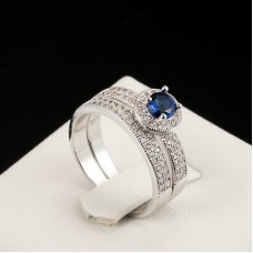 Diamond Cut Platinum Plated Cubic Sapphire Zirconia Ring